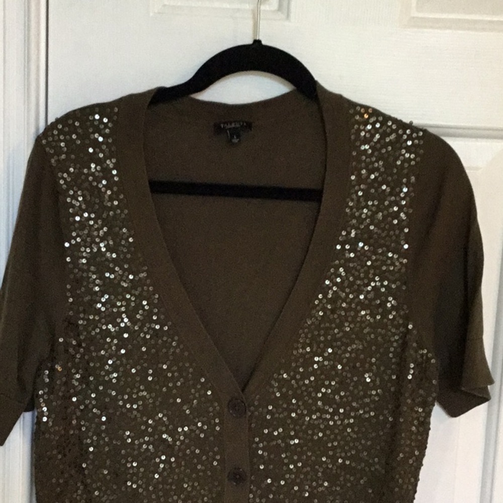 Talbots Olive Lightweight Embellished Sweater - image 2